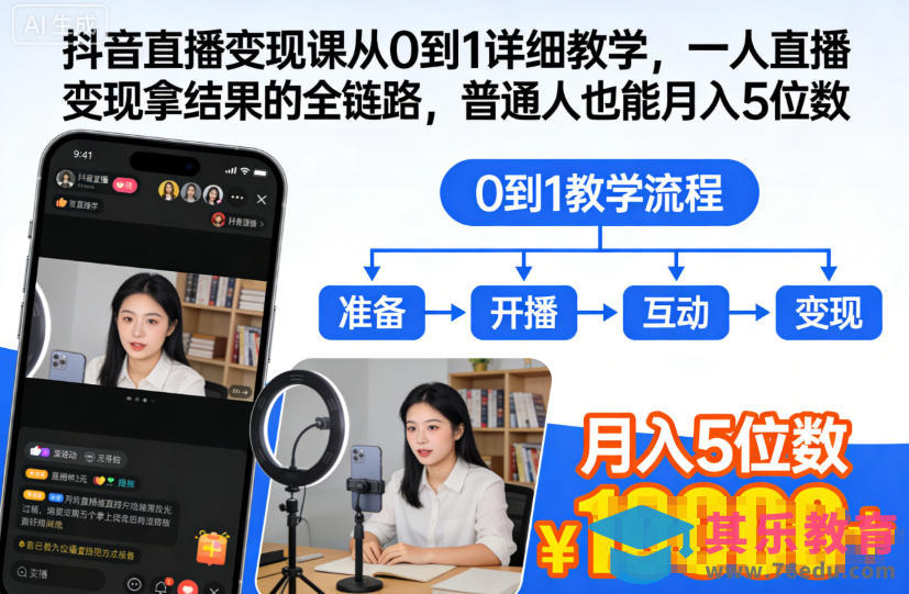 抖音直播变现课从0到1详细教学，一人直播变现拿结果的全链路，普通人也能月入5位数-第1张图片-我要自学网