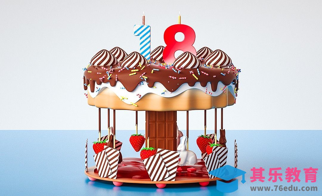 C4D+OC-生日蛋糕美陈建模[虎课网C4D设计视频教程][产品数码建模MP4教程全集 ]-第1张图片-我要自学网