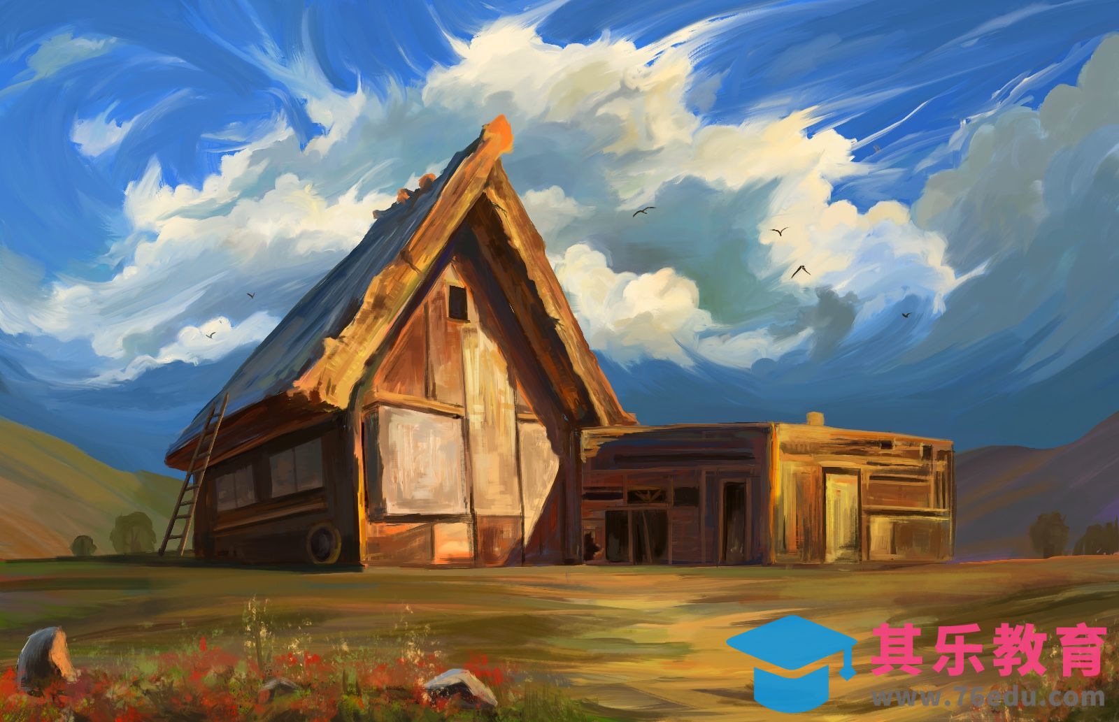 PS-板绘-山边木屋CG场景绘画[虎课网绘画插画视频教程][ipad商业插画MP4教程全集 ]-第1张图片-我要自学网