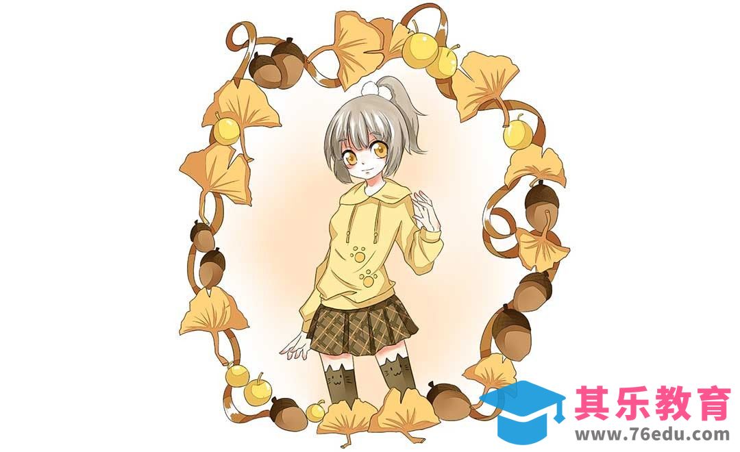 SAI-动漫插画-银杏拟人少女插图[虎课网绘画插画视频教程][ipad商业插画MP4教程全集 ]-第1张图片-我要自学网