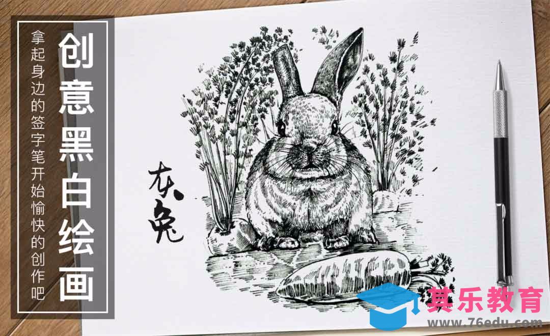 针管笔-灰兔-黑白插图[虎课网绘画插画视频教程][ipad商业插画MP4教程全集 ]-第1张图片-我要自学网