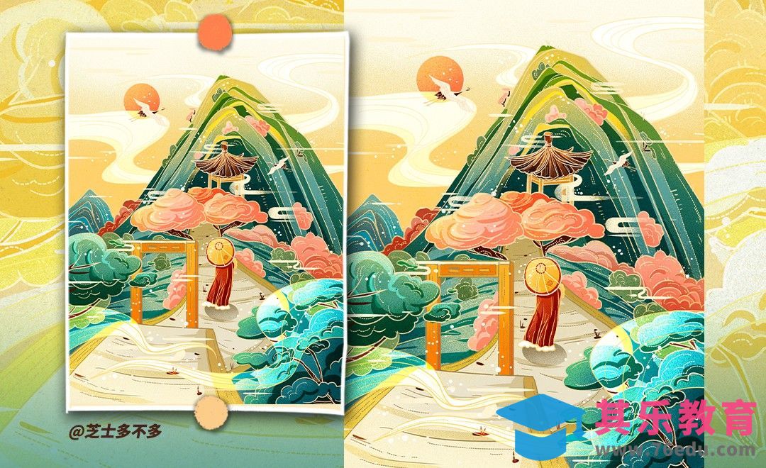 PS-国潮山水风景插画[虎课网绘画插画视频教程][ipad商业插画MP4教程全集 ]-第1张图片-我要自学网