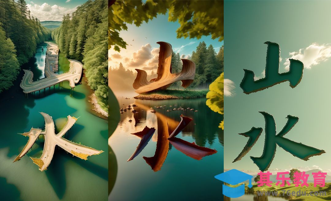 Stable Diffusion-3分钟产出商用艺术创意字体-山水[虎课网AICG人工智能视频教程][MP4高清全集 ]-第1张图片-我要自学网