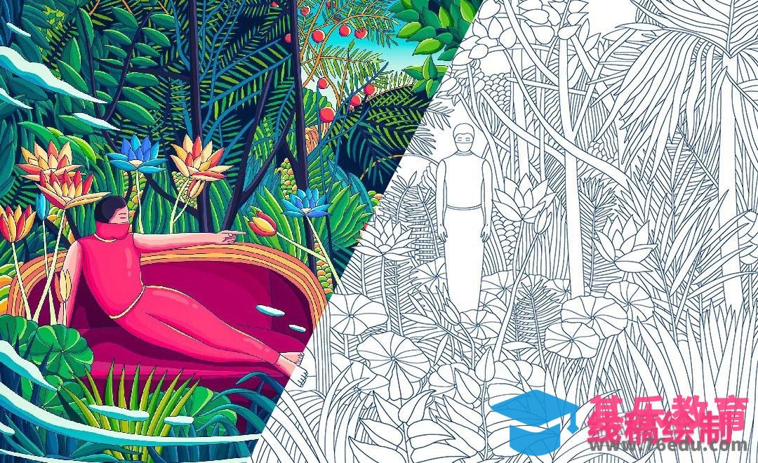 PS-高饱和丛林创意描边插画-线稿【via.插画师卷耳】[虎课网绘画插画视频教程][ipad商业插画MP4教程全集 ]-第1张图片-我要自学网