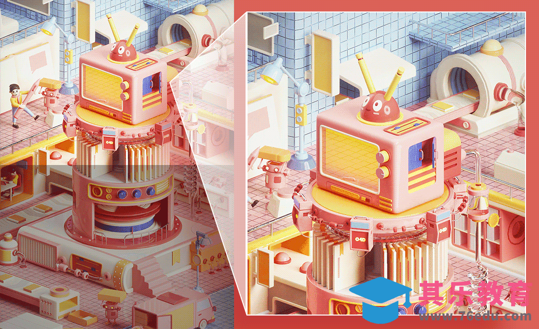 C4D+OC-粉色卡通趣味场景主体制作[虎课网C4D设计视频教程][产品数码建模MP4教程全集 ]-第1张图片-我要自学网