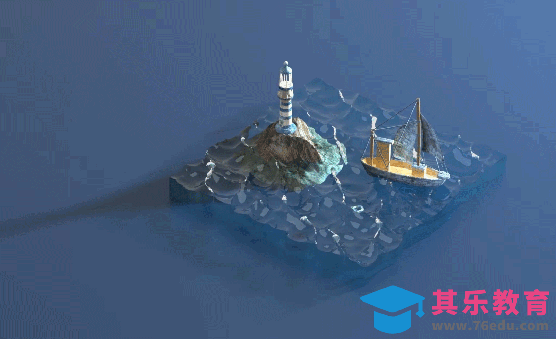 C4D+OC-海面波浪船舶起伏动养眼小场景[虎课网C4D设计视频教程][产品数码建模MP4教程全集 ]-第1张图片-我要自学网