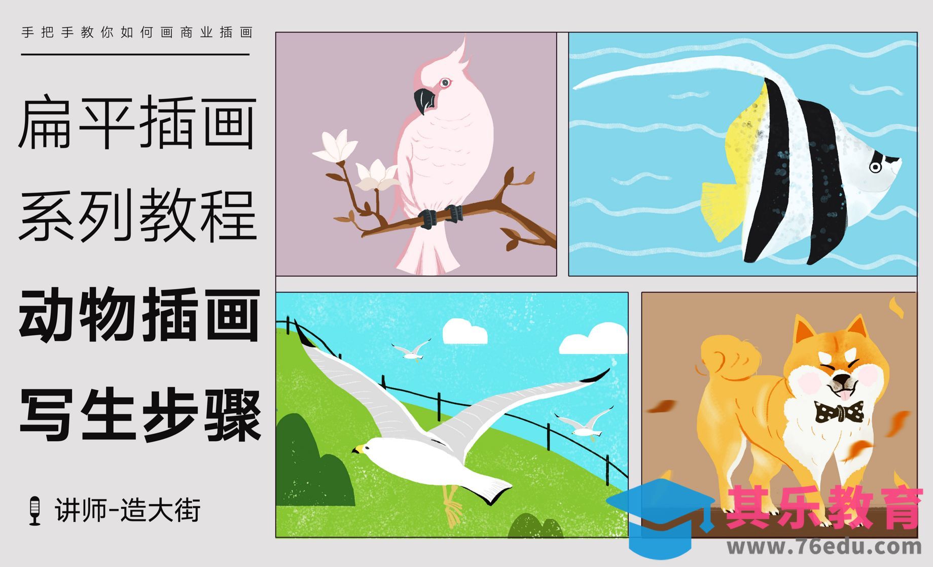 PS-扁平插画系列课-动物写生[虎课网绘画插画视频教程][ipad商业插画MP4教程全集 ]-第1张图片-我要自学网