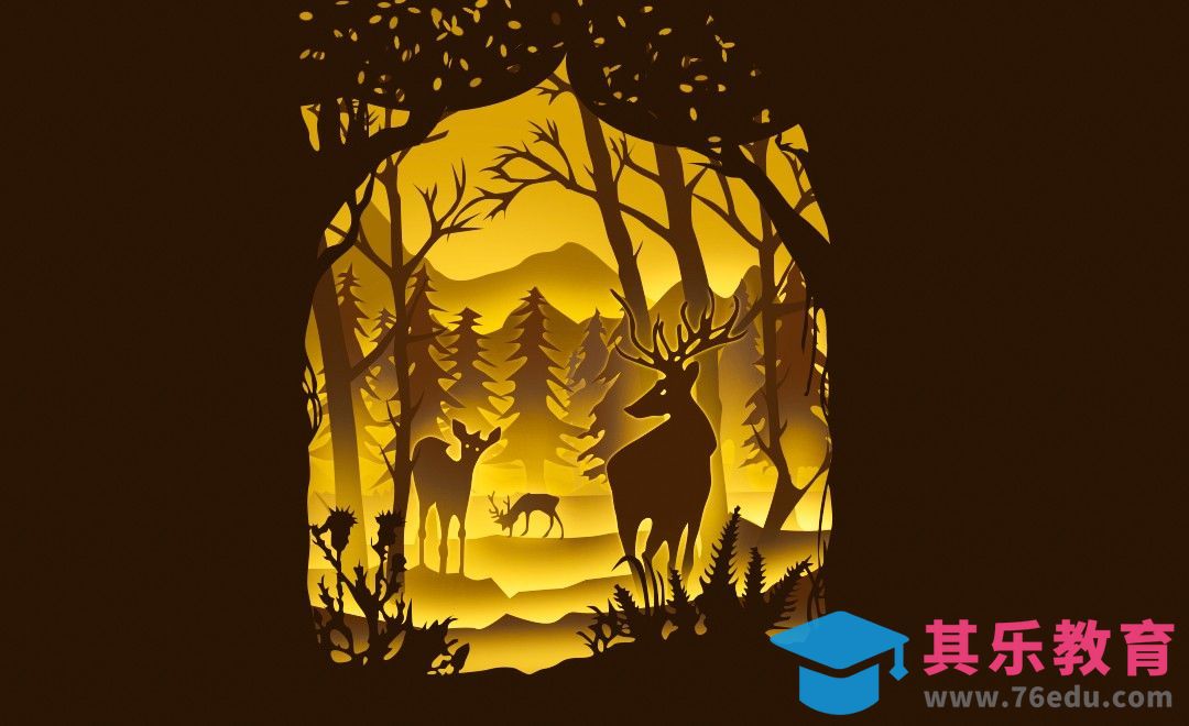 PS-扁平渐变森林小鹿剪影插画[虎课网绘画插画视频教程][ipad商业插画MP4教程全集 ]-第1张图片-我要自学网