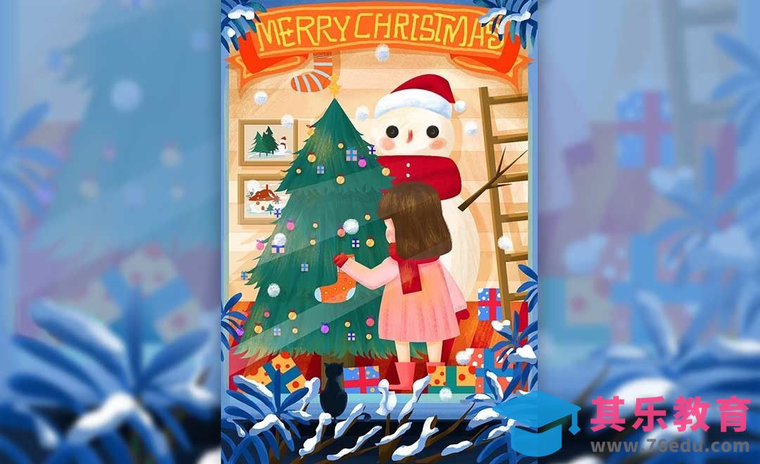 PS-板绘插画-窗户里的圣诞树[虎课网绘画插画视频教程][ipad商业插画MP4教程全集 ]-第1张图片-我要自学网