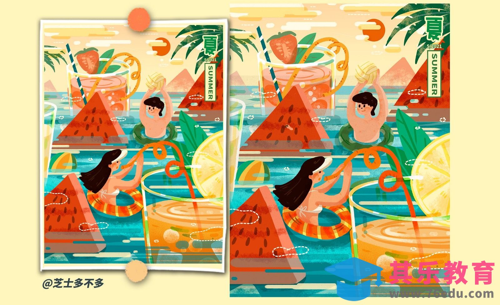 PS-板绘-夏日西瓜冷饮肌理插画[虎课网绘画插画视频教程][ipad商业插画MP4教程全集 ]-第1张图片-我要自学网