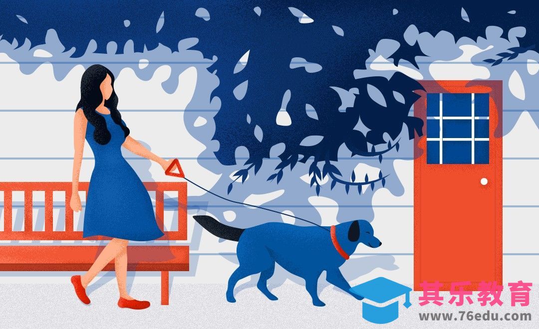 PS-扁平肌理散布遛狗女孩场景插画[虎课网绘画插画视频教程][ipad商业插画MP4教程全集 ]-第1张图片-我要自学网