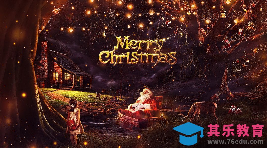 PS-圣诞节梦幻黑金创意合成海报[虎课网平面设计视频教程][图片排版配色MP4高清全集 ]-第1张图片-我要自学网