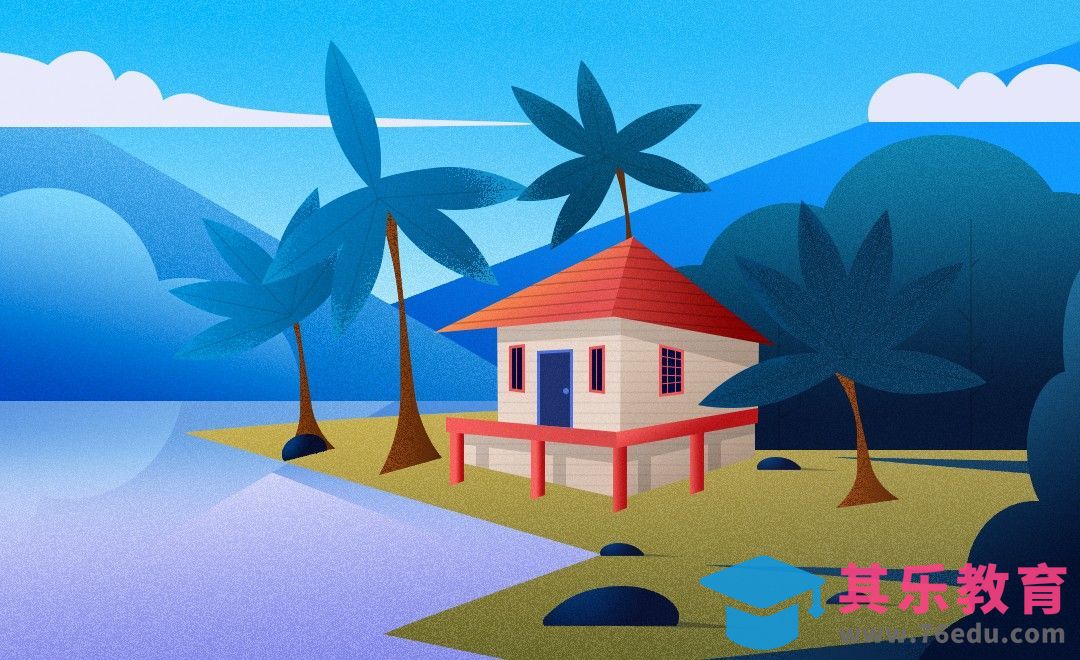 PS-静谧小岛渐变色噪点质感插画[虎课网绘画插画视频教程][ipad商业插画MP4教程全集 ]-第1张图片-我要自学网