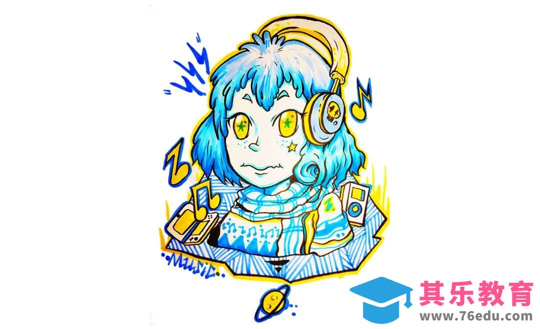 马克笔手绘-听音乐的女孩头像绘制教程[虎课网绘画插画视频教程][ipad商业插画MP4教程全集 ]-第1张图片-我要自学网