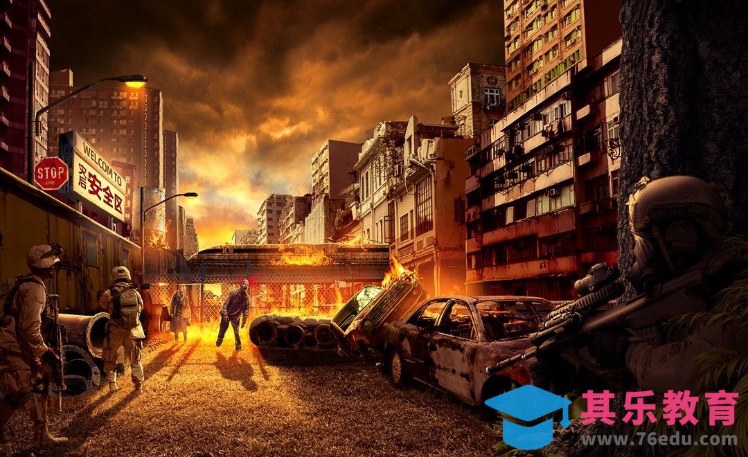 PS-《丧尸来袭》场景合成案例（一）[平面设计视频教程][海报设计MP4高清全集 ]-第1张图片-我要自学网