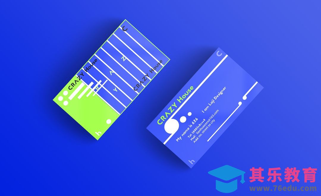 PS-名片-蓝绿色活泼排版名片[虎课网品牌设计视频教程][logo包装设计教程全集MP4 ]-第1张图片-我要自学网