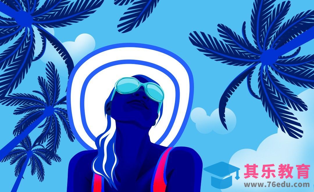 PS-鼠绘-扁平渐变仰视海滩度假女孩[虎课网绘画插画视频教程][ipad商业插画MP4教程全集 ]-第1张图片-我要自学网