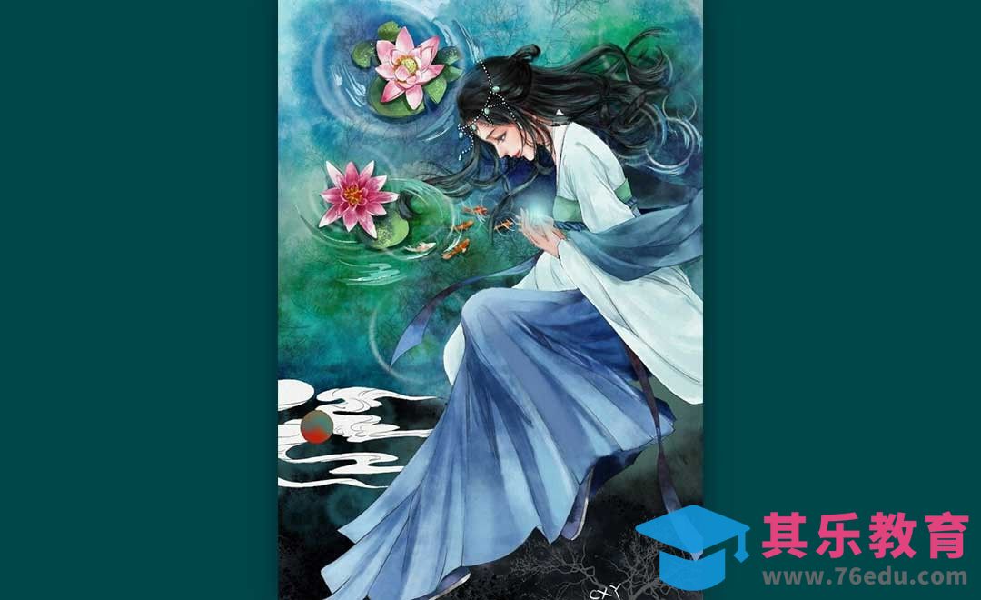 PS-板绘插画-古风场景-荷塘[虎课网绘画插画视频教程][ipad商业插画MP4教程全集 ]-第1张图片-我要自学网