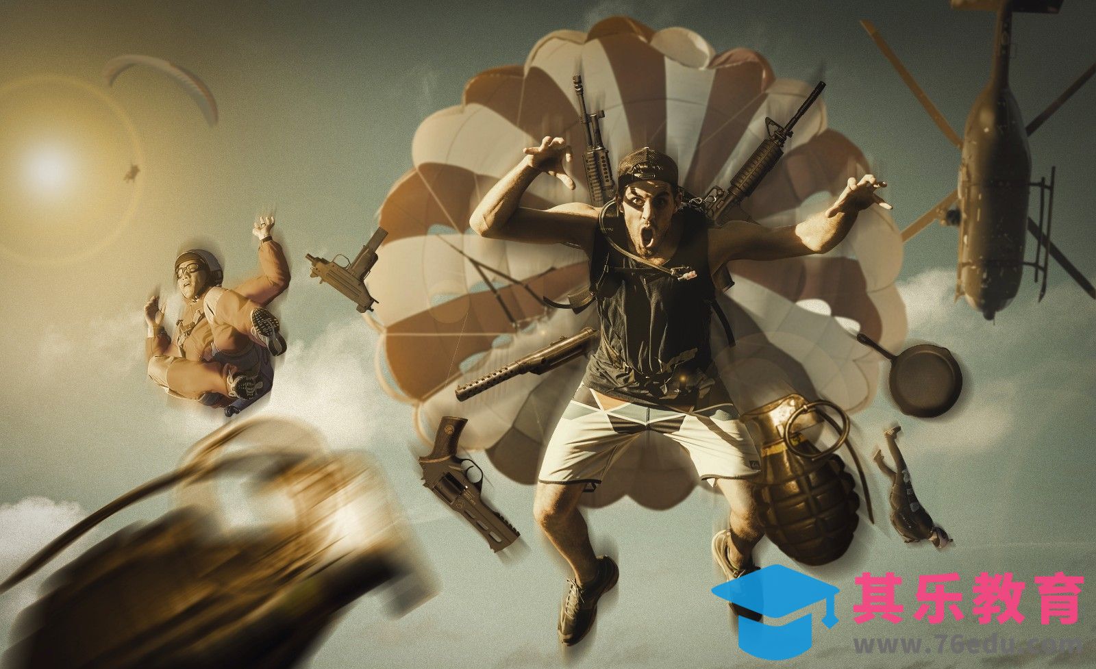 PS-吃鸡跳伞游戏图像合成[平面设计视频教程][海报设计MP4高清全集 ]-第1张图片-我要自学网