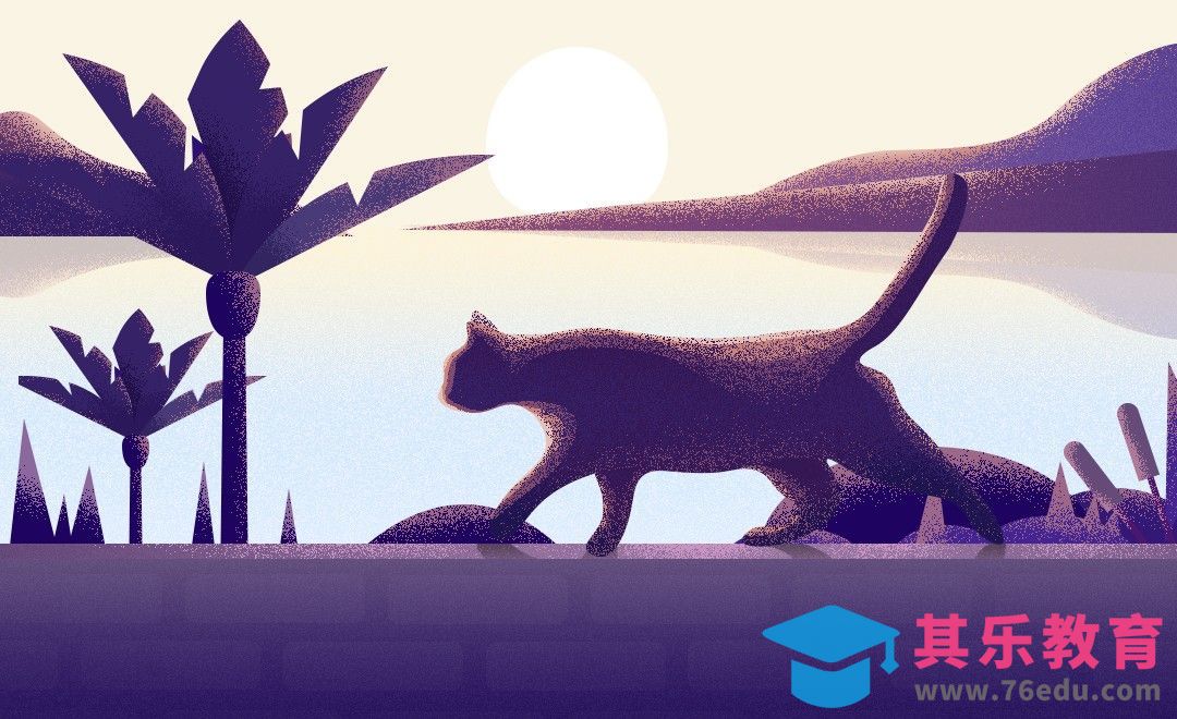 PS-扁平肌理景色中的猫[虎课网绘画插画视频教程][ipad商业插画MP4教程全集 ]-第1张图片-我要自学网