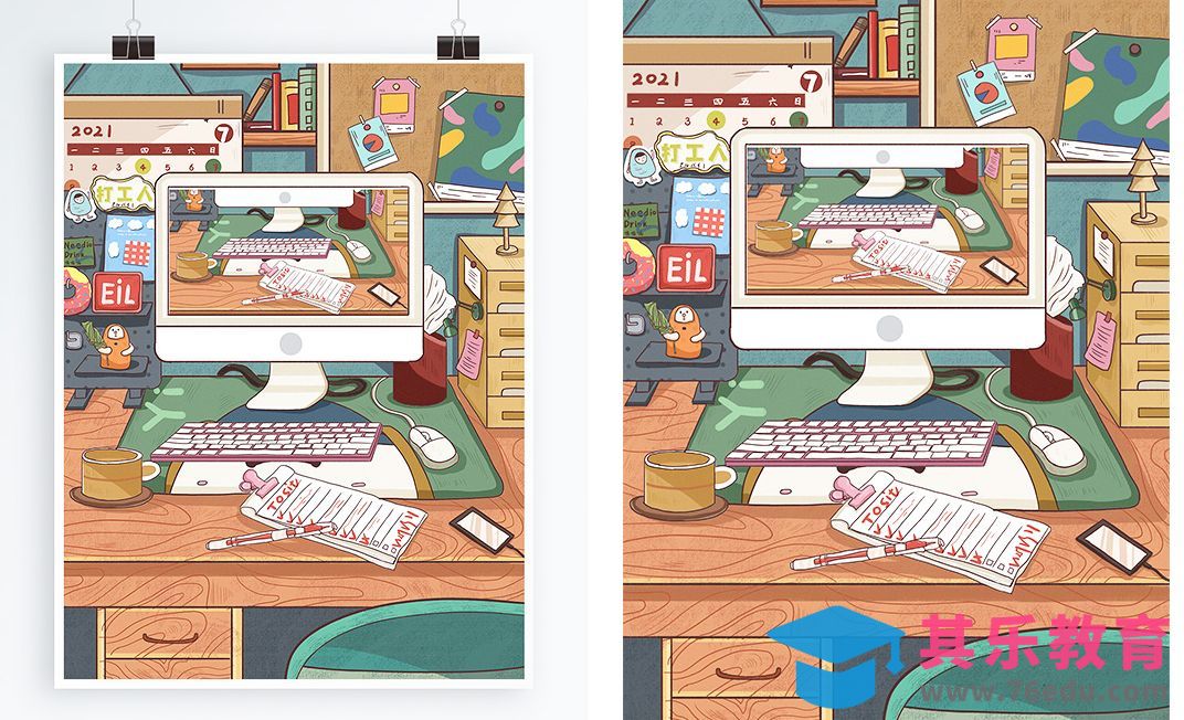 PS-复古线性插画打工人的桌面[虎课网绘画插画视频教程][ipad商业插画MP4教程全集 ]-第1张图片-我要自学网