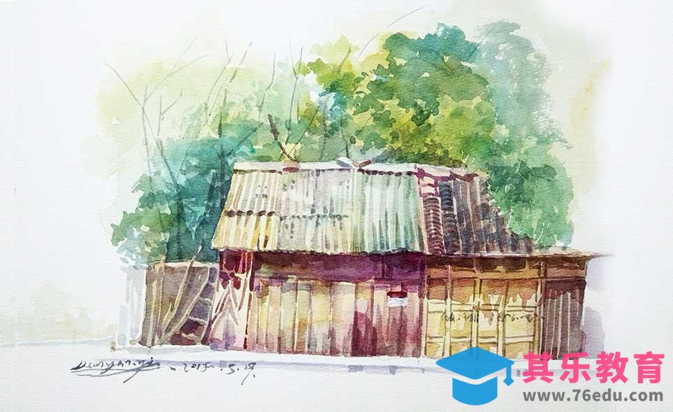 水彩-树荫下的小房子[虎课网绘画插画视频教程][ipad商业插画MP4教程全集 ]-第1张图片-我要自学网