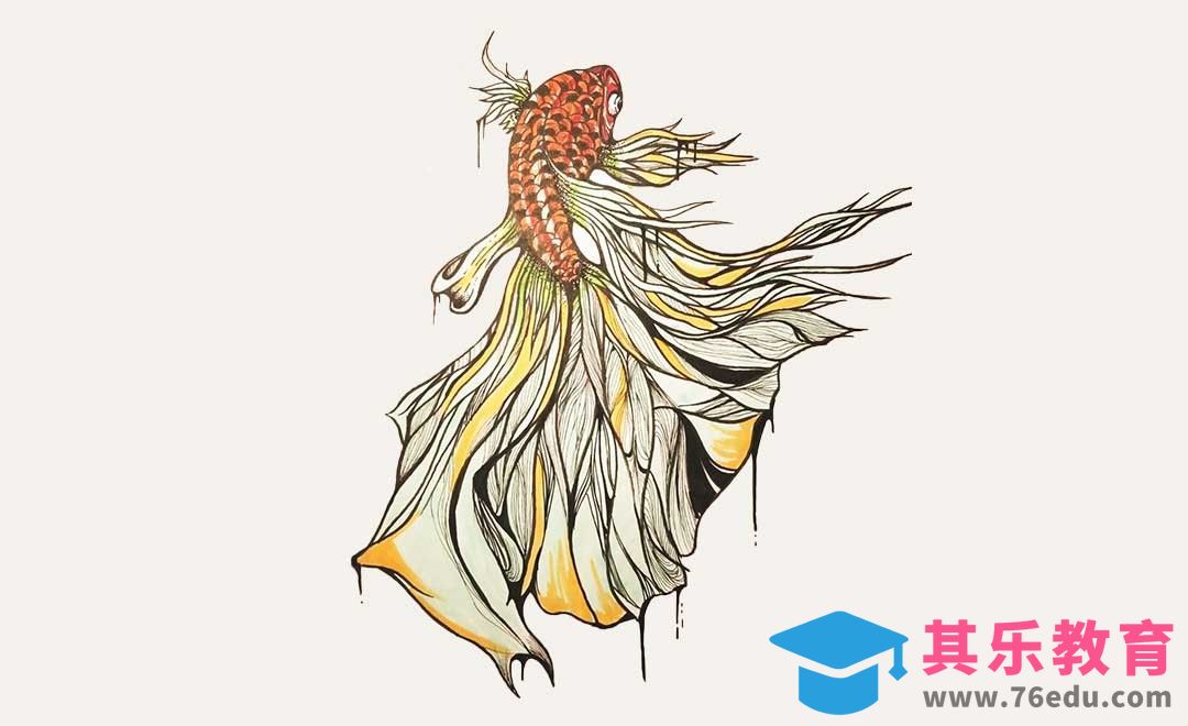 针管笔+马克笔-红色斗鱼-上色于造型训练[虎课网绘画插画视频教程][ipad商业插画MP4教程全集 ]-第1张图片-我要自学网