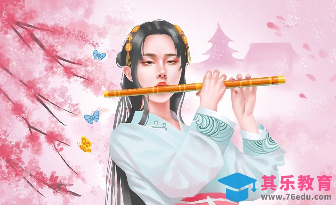 PS- 板绘插画-吹笛子的古风少女[虎课网绘画插画视频教程][ipad商业插画MP4教程全集 ]-第1张图片-我要自学网
