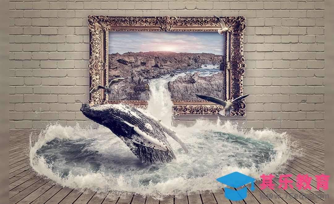 PS-画框鲸鱼-裸眼3D效果合成[平面设计视频教程][海报设计MP4高清全集 ]-第1张图片-我要自学网