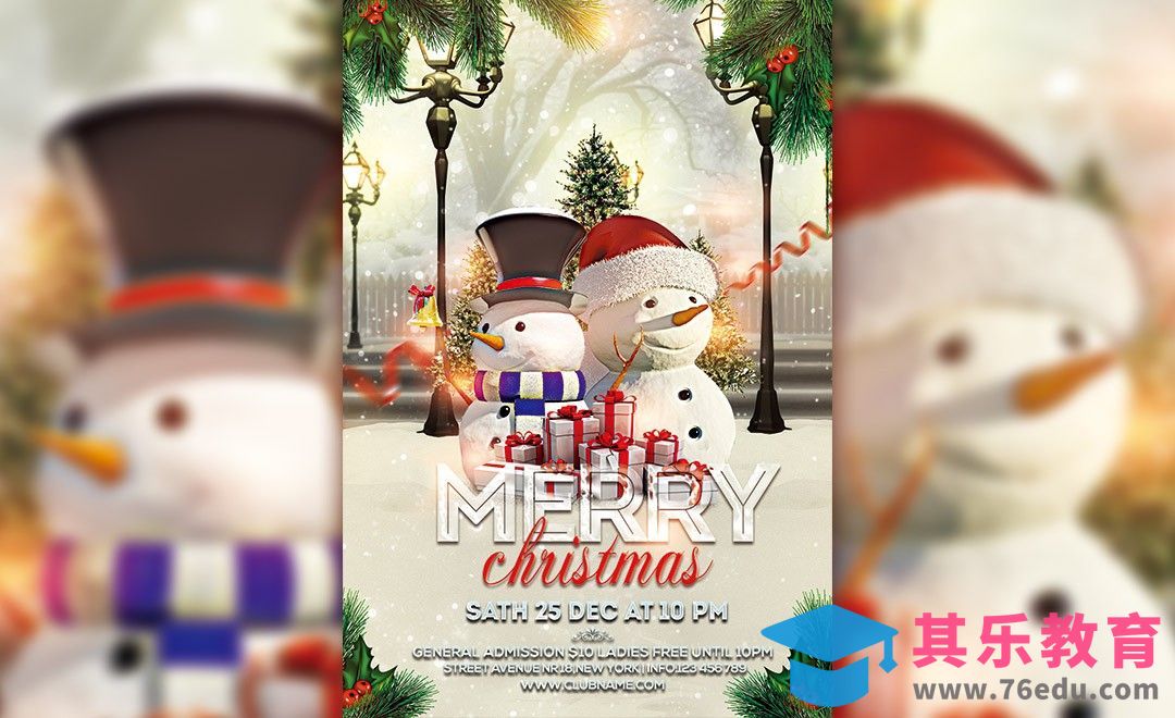 PS-圣诞主题卡通雪人海报[平面设计视频教程][海报设计MP4高清全集 ]-第1张图片-我要自学网