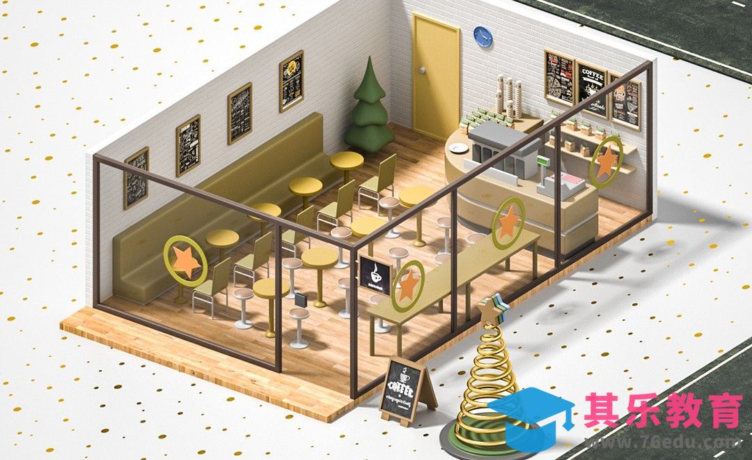 C4D+OC-咖啡屋场景搭建（建模上）[虎课网C4D设计视频教程][产品数码建模MP4教程全集 ]-第1张图片-我要自学网