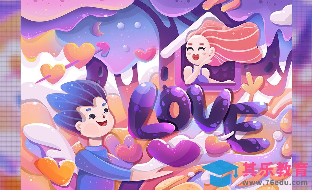 PS-板绘糖果色渐融风格 七夕主题插画[虎课网绘画插画视频教程][ipad商业插画MP4教程全集 ]-第1张图片-我要自学网