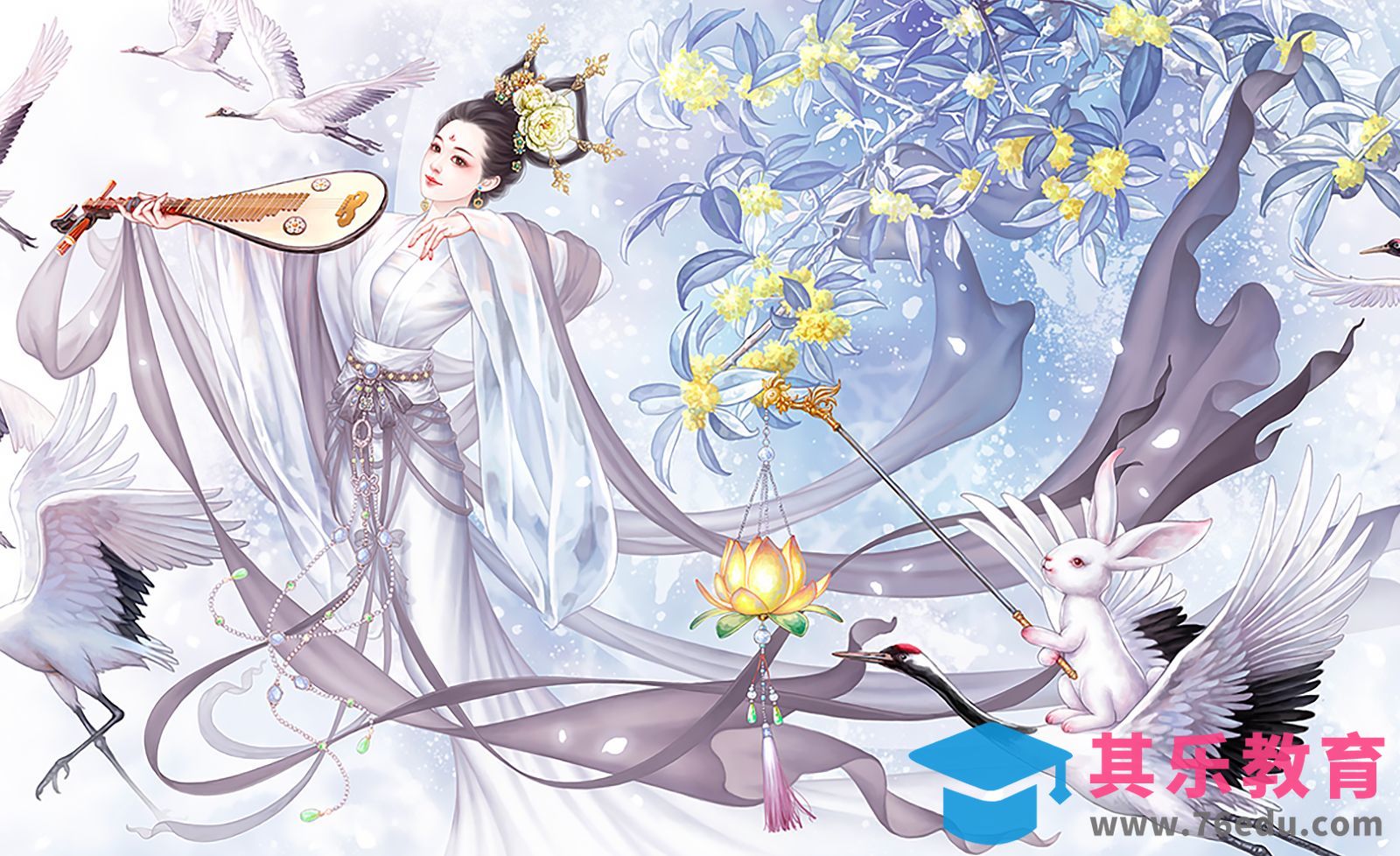 PS-嫦娥月兔古风人物插画-整体构图[虎课网绘画插画视频教程][ipad商业插画MP4教程全集 ]-第1张图片-我要自学网