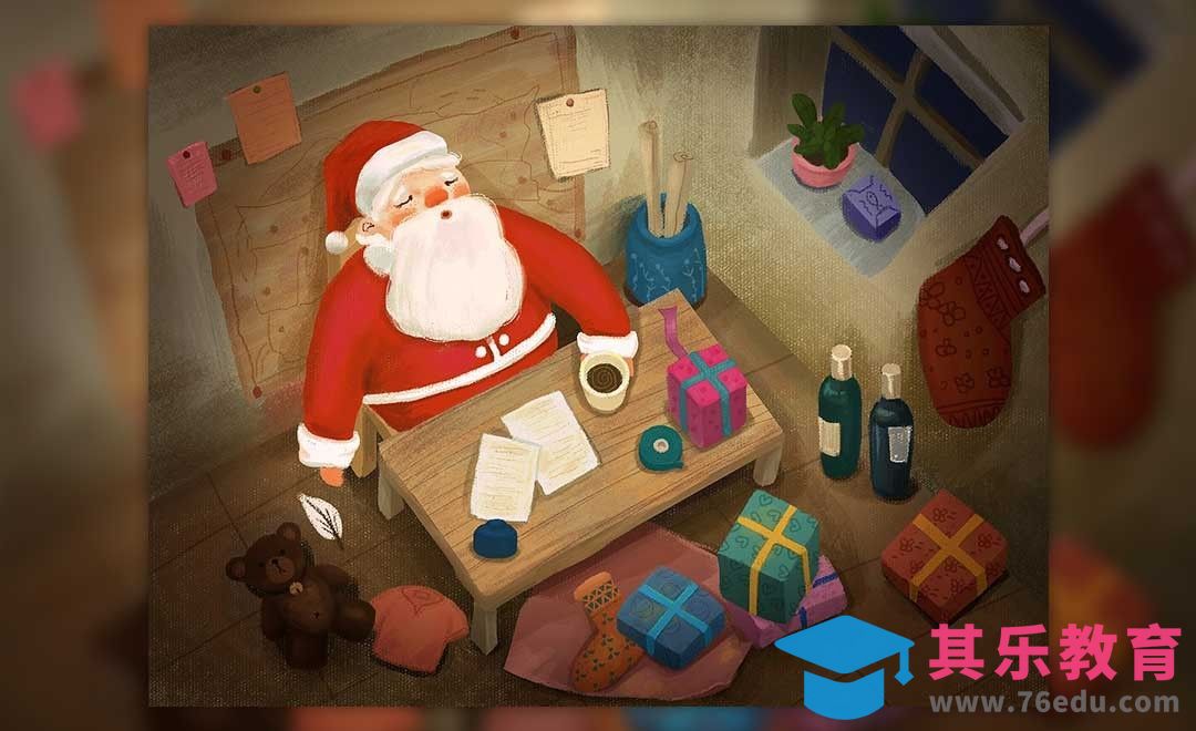 PS-板绘插画-圣诞老人累倒了[虎课网绘画插画视频教程][ipad商业插画MP4教程全集 ]-第1张图片-我要自学网