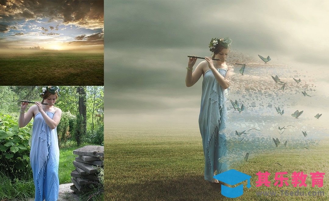 PS-吹笛蝴蝶仙女创意合成[虎课网最新视频教程][免费高清MP4教程全集 ]-第1张图片-我要自学网