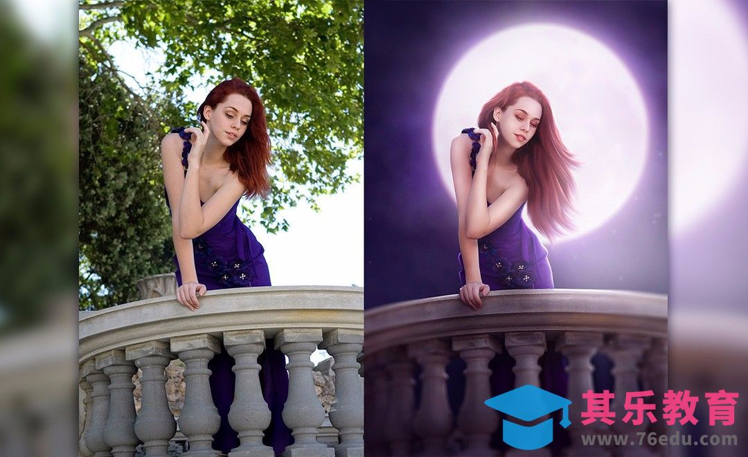 PS-紫色唯美风换背景特效合成[平面设计视频教程][海报设计MP4高清全集 ]-第1张图片-我要自学网