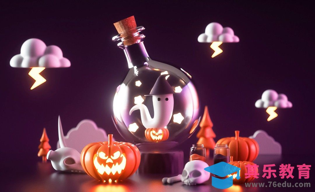C4D+OC-万圣节瓶中幽灵场景建模渲染[虎课网C4D设计视频教程][产品数码建模MP4教程全集 ]-第1张图片-我要自学网