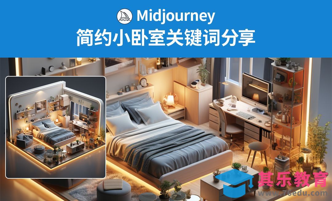 Midjourney-简约小卧室关键词分析及分享[虎课网AICG人工智能视频教程][MP4高清全集 ]-第1张图片-我要自学网