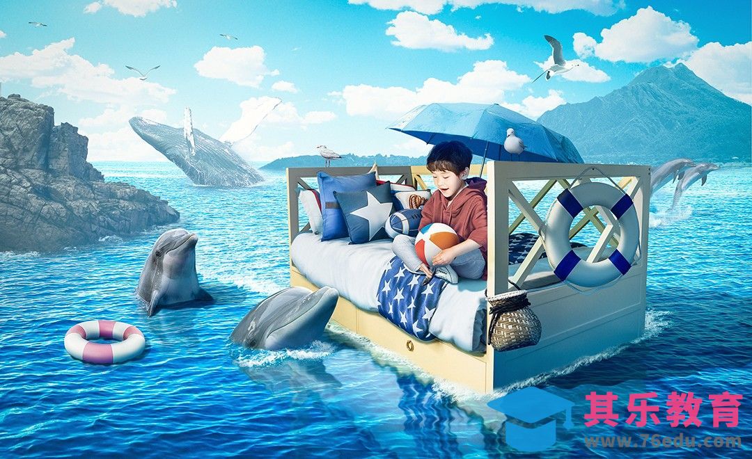 PS-海豚湾之旅创意合成（上）[平面设计视频教程][海报设计MP4高清全集 ]-第1张图片-我要自学网