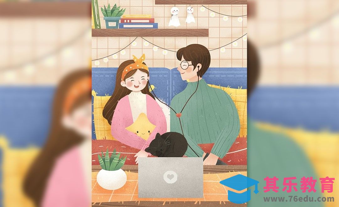 PS-板绘插画-情侣冬季日常宅在家听歌看剧[虎课网绘画插画视频教程][ipad商业插画MP4教程全集 ]-第1张图片-我要自学网