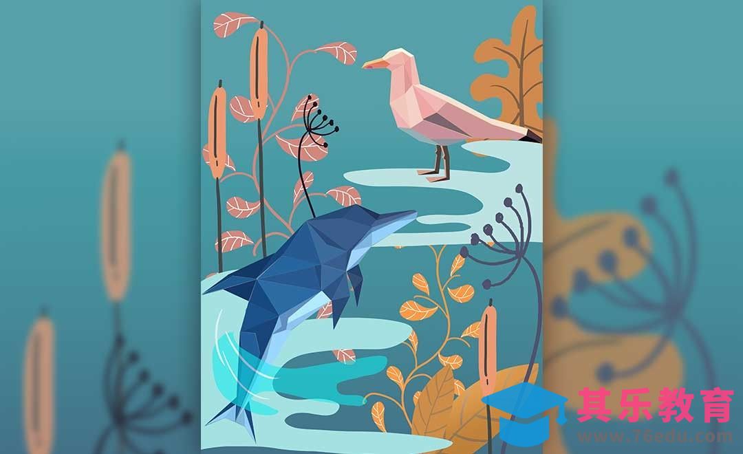 PS-鼠绘LOWPOLY立体风格海豚与海鸟[虎课网绘画插画视频教程][ipad商业插画MP4教程全集 ]-第1张图片-我要自学网
