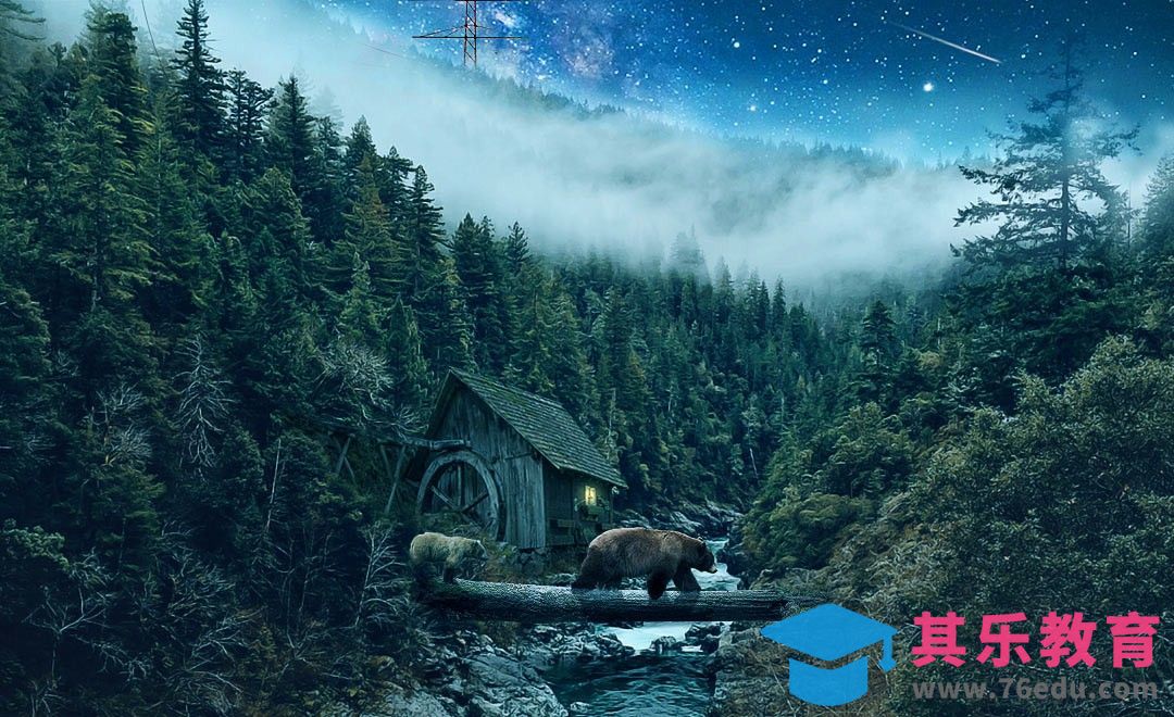 PS-森林场景-溪流小熊[平面设计视频教程][海报设计MP4高清全集 ]-第1张图片-我要自学网