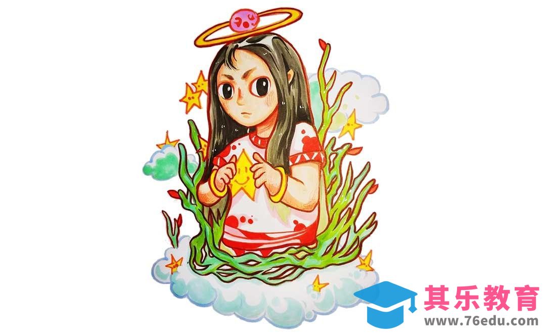 马克笔手绘教程抱着星星的女孩[虎课网绘画插画视频教程][ipad商业插画MP4教程全集 ]-第1张图片-我要自学网
