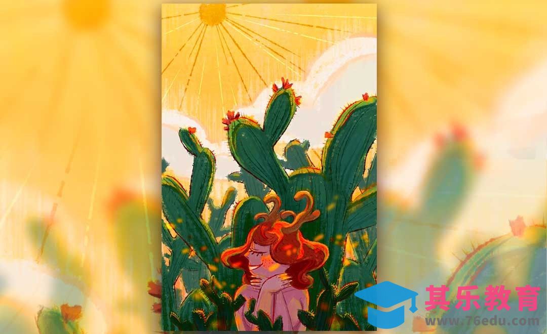 SAI-儿童插画-藏在仙人掌里的鹿角女孩[虎课网绘画插画视频教程][ipad商业插画MP4教程全集 ]-第1张图片-我要自学网