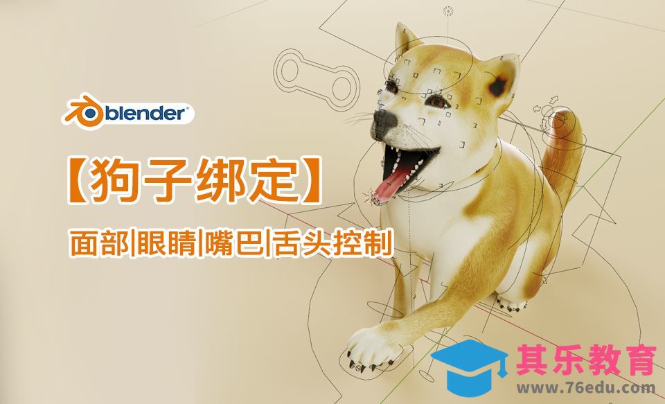 1、blender狗绑定,四足动物骨骼绑定，面部，眼睛，嘴巴，舌头绑定控制、权重、blender眼睛[虎课网Blender视频教程][Blender建模教程MP4教程全集 ]-第1张图片-我要自学网