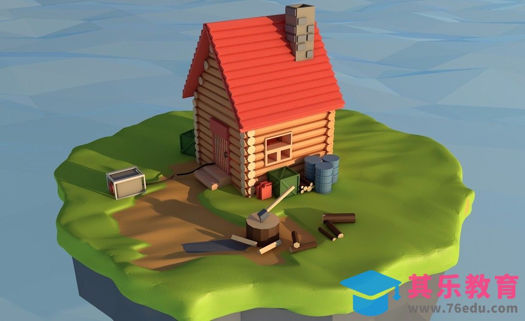 C4D-低面卡通岛上小屋建模与渲染[虎课网C4D设计视频教程][产品数码建模MP4教程全集 ]-第1张图片-我要自学网