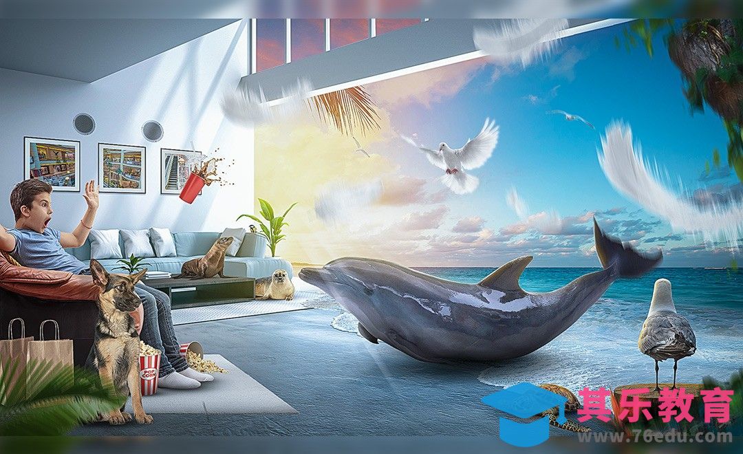 PS-客厅中的海洋世界创意合成[虎课网最新视频教程][免费高清MP4教程全集 ]-第1张图片-我要自学网