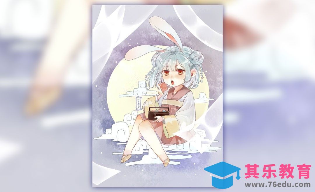 SAI-中秋月兔子-Q版萝莉拟人插图绘制过程[虎课网绘画插画视频教程][ipad商业插画MP4教程全集 ]-第1张图片-我要自学网