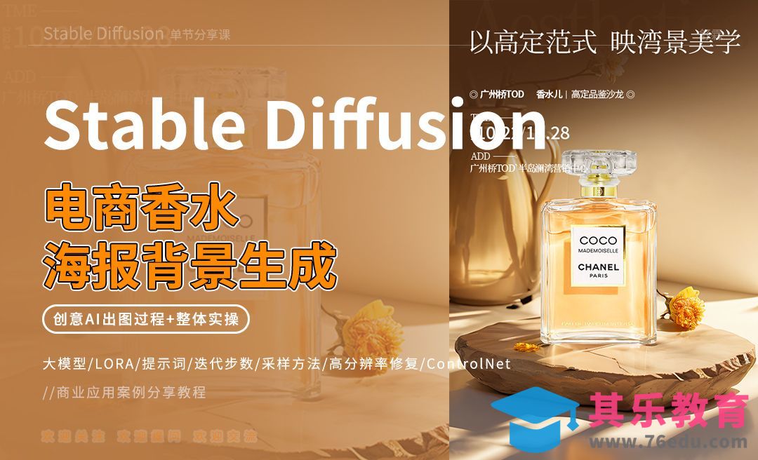 Stable Diffusion-电商香水海报背景生成[虎课网AICG人工智能视频教程][MP4高清全集 ]-第1张图片-我要自学网