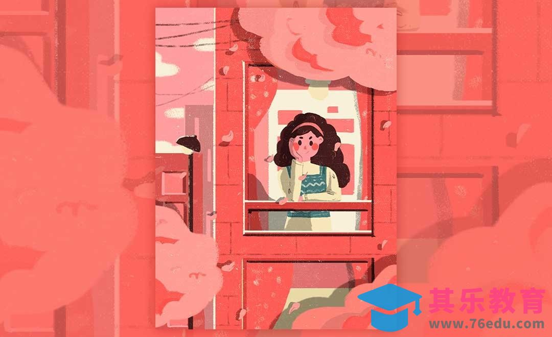 PS-板绘-珊瑚红色系少女插画[虎课网绘画插画视频教程][ipad商业插画MP4教程全集 ]-第1张图片-我要自学网